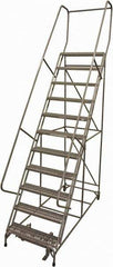 Cotterman - 140" 11 Step Rolling Warehouse Ladder - Rolling Safety Ladder, 450 Lb Capacity, 110" Platform Height, 32" Base Width x 81" Base Depth, Serrated Steel - Apex Tool & Supply
