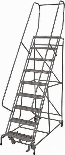 Cotterman - 120" 9 Step Rolling Warehouse Ladder - Rolling Safety Ladder, 450 Lb Capacity, 90" Platform Height, 32" Base Width x 67" Base Depth, Serrated Steel - Apex Tool & Supply
