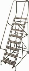 Cotterman - 110" 8 Step Rolling Warehouse Ladder - Rolling Safety Ladder, 450 Lb Capacity, 80" Platform Height, 24" Base Width x 61" Base Depth, Serrated Steel - Apex Tool & Supply