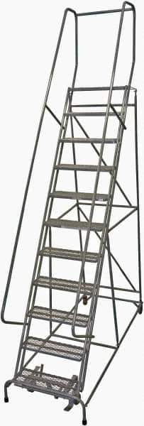 Cotterman - 140" 11 Step Rolling Warehouse Ladder - Rolling Safety Ladder, 450 Lb Capacity, 110" Platform Height, 32" Base Width x 91" Base Depth, Expanded Metal Tread - Apex Tool & Supply