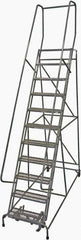 Cotterman - 140" 11 Step Rolling Warehouse Ladder - Rolling Safety Ladder, 450 Lb Capacity, 110" Platform Height, 32" Base Width x 91" Base Depth, Expanded Metal Tread - Apex Tool & Supply