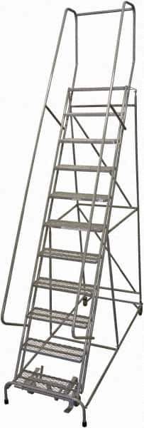 Cotterman - 140" 11 Step Rolling Warehouse Ladder - Rolling Safety Ladder, 450 Lb Capacity, 110" Platform Height, 32" Base Width x 81" Base Depth, Expanded Metal Tread - Apex Tool & Supply