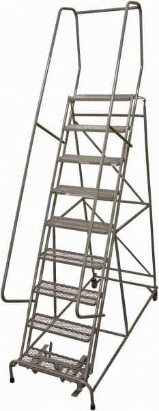 Cotterman - 120" 9 Step Rolling Warehouse Ladder - Rolling Safety Ladder, 450 Lb Capacity, 90" Platform Height, 24" Base Width x 67" Base Depth, Expanded Metal Tread - Apex Tool & Supply