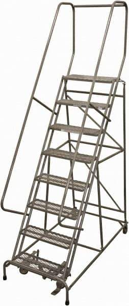 Cotterman - 110" 8 Step Rolling Warehouse Ladder - Rolling Safety Ladder, 450 Lb Capacity, 80" Platform Height, 24" Base Width x 61" Base Depth, Expanded Metal Tread - Apex Tool & Supply