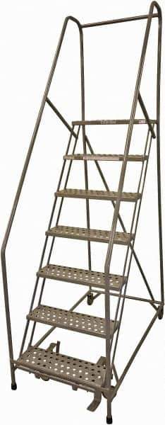 Cotterman - 100" 7 Step Rolling Warehouse Ladder - Rolling Safety Ladder, 450 Lb Capacity, 70" Platform Height, 24" Base Width x 63" Base Depth, Perforated Tread - Apex Tool & Supply