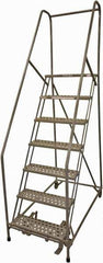 Cotterman - 100" 7 Step Rolling Warehouse Ladder - Rolling Safety Ladder, 450 Lb Capacity, 70" Platform Height, 24" Base Width x 63" Base Depth, Perforated Tread - Apex Tool & Supply
