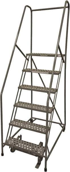 Cotterman - 90" 6 Step Rolling Warehouse Ladder - Rolling Safety Ladder, 450 Lb Capacity, 60" Platform Height, 30" Base Width x 56" Base Depth, Perforated Tread - Apex Tool & Supply