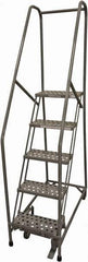 Cotterman - 80" 5 Step Rolling Warehouse Ladder - Rolling Safety Ladder, 450 Lb Capacity, 50" Platform Height, 20" Base Width x 50" Base Depth, Perforated Tread - Apex Tool & Supply