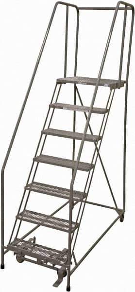 Cotterman - 100" 7 Step Rolling Warehouse Ladder - Rolling Safety Ladder, 450 Lb Capacity, 70" Platform Height, 30" Base Width x 63" Base Depth, Serrated Steel - Apex Tool & Supply