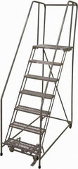 Cotterman - 100" 7 Step Rolling Warehouse Ladder - Rolling Safety Ladder, 450 Lb Capacity, 70" Platform Height, 30" Base Width x 63" Base Depth, Serrated Steel - Apex Tool & Supply