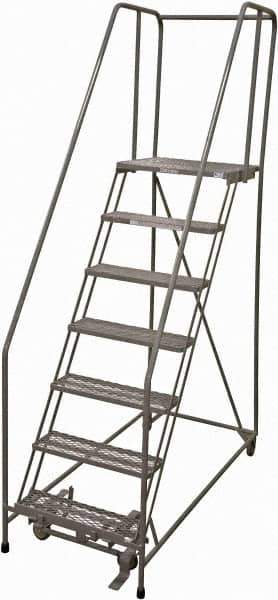 Cotterman - 100" 7 Step Rolling Warehouse Ladder - Rolling Safety Ladder, 450 Lb Capacity, 70" Platform Height, 24" Base Width x 63" Base Depth, Serrated Steel - Apex Tool & Supply
