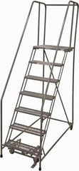 Cotterman - 100" 7 Step Rolling Warehouse Ladder - Rolling Safety Ladder, 450 Lb Capacity, 70" Platform Height, 24" Base Width x 63" Base Depth, Serrated Steel - Apex Tool & Supply