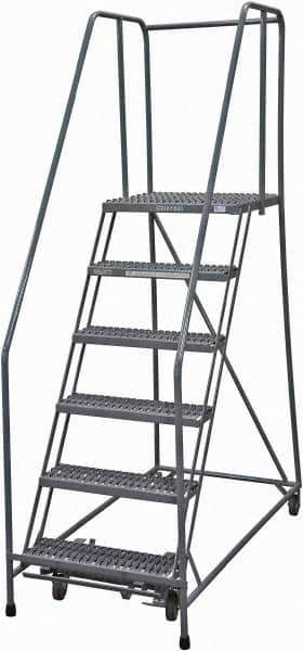 Cotterman - 90" 6 Step Rolling Warehouse Ladder - Rolling Safety Ladder, 450 Lb Capacity, 60" Platform Height, 30" Base Width x 56" Base Depth, Serrated Steel - Apex Tool & Supply