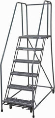 Cotterman - 90" 6 Step Rolling Warehouse Ladder - Rolling Safety Ladder, 450 Lb Capacity, 60" Platform Height, 24" Base Width x 56" Base Depth, Serrated Steel - Apex Tool & Supply