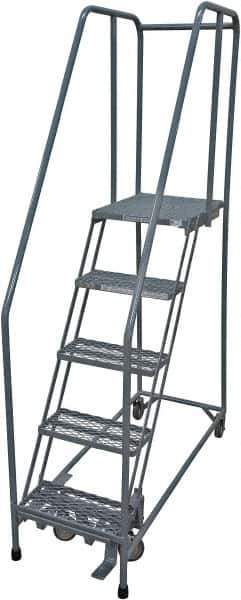 Cotterman - 80" 5 Step Rolling Warehouse Ladder - Rolling Safety Ladder, 450 Lb Capacity, 50" Platform Height, 30" Base Width x 50" Base Depth, Serrated Steel - Apex Tool & Supply