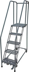 Cotterman - 80" 5 Step Rolling Warehouse Ladder - Rolling Safety Ladder, 450 Lb Capacity, 50" Platform Height, 30" Base Width x 50" Base Depth, Serrated Steel - Apex Tool & Supply