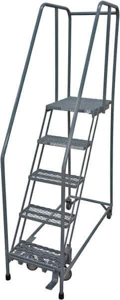 Cotterman - 80" 5 Step Rolling Warehouse Ladder - Rolling Safety Ladder, 450 Lb Capacity, 50" Platform Height, 20" Base Width x 50" Base Depth, Serrated Steel - Apex Tool & Supply