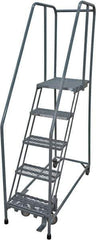 Cotterman - 80" 5 Step Rolling Warehouse Ladder - Rolling Safety Ladder, 450 Lb Capacity, 50" Platform Height, 20" Base Width x 50" Base Depth, Serrated Steel - Apex Tool & Supply