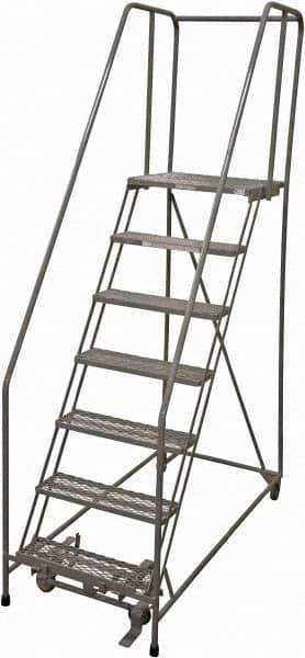 Cotterman - 100" 7 Step Rolling Warehouse Ladder - Rolling Safety Ladder, 450 Lb Capacity, 70" Platform Height, 24" Base Width x 63" Base Depth, Expanded Metal Tread - Apex Tool & Supply