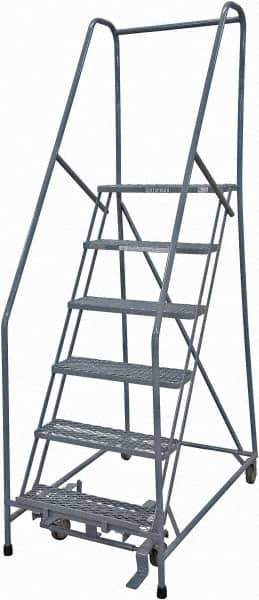 Cotterman - 90" 6 Step Rolling Warehouse Ladder - Rolling Safety Ladder, 450 Lb Capacity, 60" Platform Height, 30" Base Width x 56" Base Depth, Expanded Metal Tread - Apex Tool & Supply