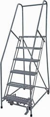 Cotterman - 90" 6 Step Rolling Warehouse Ladder - Rolling Safety Ladder, 450 Lb Capacity, 60" Platform Height, 30" Base Width x 56" Base Depth, Expanded Metal Tread - Apex Tool & Supply