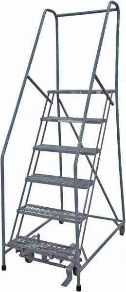 Cotterman - 90" 6 Step Rolling Warehouse Ladder - Rolling Safety Ladder, 450 Lb Capacity, 60" Platform Height, 24" Base Width x 56" Base Depth, Expanded Metal Tread - Apex Tool & Supply
