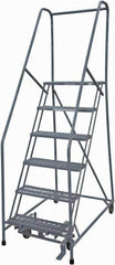 Cotterman - 90" 6 Step Rolling Warehouse Ladder - Rolling Safety Ladder, 450 Lb Capacity, 60" Platform Height, 24" Base Width x 56" Base Depth, Expanded Metal Tread - Apex Tool & Supply