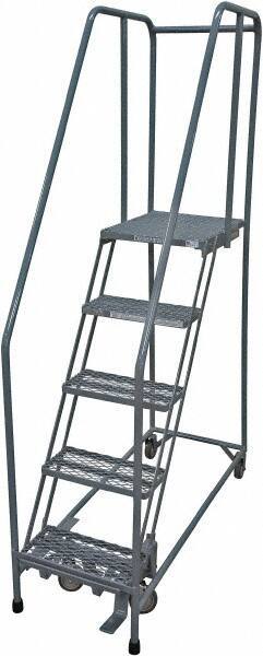 Cotterman - 80" 5 Step Rolling Warehouse Ladder - Rolling Safety Ladder, 450 Lb Capacity, 50" Platform Height, 30" Base Width x 50" Base Depth, Expanded Metal Tread - Apex Tool & Supply
