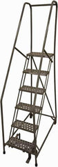 Cotterman - 90" 6 Step Rolling Warehouse Ladder - Rolling Safety Ladder, 450 Lb Capacity, 60" Platform Height, 24" Base Width x 46" Base Depth, Serrated Steel - Apex Tool & Supply