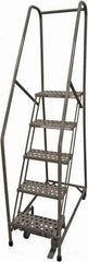 Cotterman - 80" 5 Step Rolling Warehouse Ladder - Rolling Safety Ladder, 450 Lb Capacity, 50" Platform Height, 30" Base Width x 40" Base Depth, Serrated Steel - Apex Tool & Supply