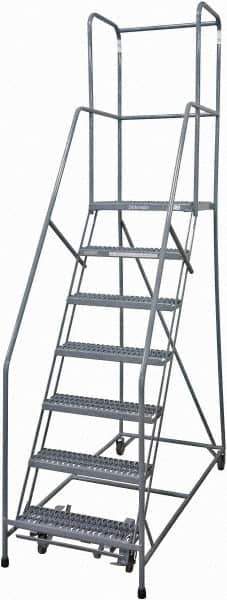 Cotterman - 100" 7 Step Rolling Warehouse Ladder - Rolling Safety Ladder, 450 Lb Capacity, 70" Platform Height, 30" Base Width x 53" Base Depth, Serrated Steel - Apex Tool & Supply