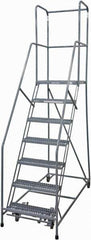 Cotterman - 100" 7 Step Rolling Warehouse Ladder - Rolling Safety Ladder, 450 Lb Capacity, 70" Platform Height, 30" Base Width x 53" Base Depth, Serrated Steel - Apex Tool & Supply