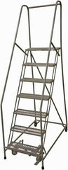 Cotterman - 100" 7 Step Rolling Warehouse Ladder - Rolling Safety Ladder, 450 Lb Capacity, 70" Platform Height, 24" Base Width x 53" Base Depth, Serrated Steel - Apex Tool & Supply