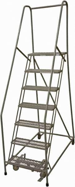 Cotterman - 100" 7 Step Rolling Warehouse Ladder - Rolling Safety Ladder, 450 Lb Capacity, 70" Platform Height, 30" Base Width x 53" Base Depth, Expanded Metal Tread - Apex Tool & Supply