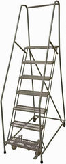 Cotterman - 100" 7 Step Rolling Warehouse Ladder - Rolling Safety Ladder, 450 Lb Capacity, 70" Platform Height, 30" Base Width x 53" Base Depth, Expanded Metal Tread - Apex Tool & Supply