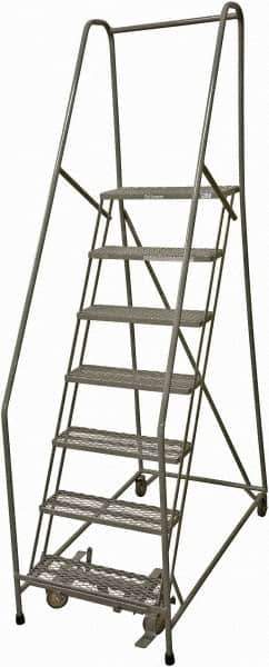 Cotterman - 100" 7 Step Rolling Warehouse Ladder - Rolling Safety Ladder, 450 Lb Capacity, 70" Platform Height, 24" Base Width x 53" Base Depth, Expanded Metal Tread - Apex Tool & Supply