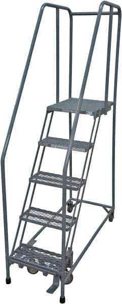 Cotterman - 80" 5 Step Rolling Warehouse Ladder - Rolling Safety Ladder, 450 Lb Capacity, 50" Platform Height, 30" Base Width x 40" Base Depth, Expanded Metal Tread - Apex Tool & Supply