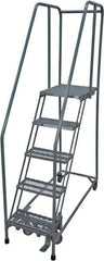 Cotterman - 80" 5 Step Rolling Warehouse Ladder - Rolling Safety Ladder, 450 Lb Capacity, 50" Platform Height, 30" Base Width x 40" Base Depth, Expanded Metal Tread - Apex Tool & Supply