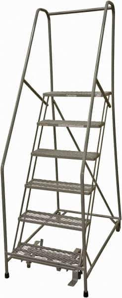 Cotterman - 90" 6 Step Rolling Warehouse Ladder - Rolling Safety Ladder, 450 Lb Capacity, 60" Platform Height, 24" Base Width x 46" Base Depth, Expanded Metal Tread - Apex Tool & Supply