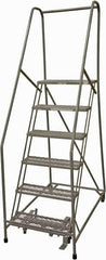 Cotterman - 90" 6 Step Rolling Warehouse Ladder - Rolling Safety Ladder, 450 Lb Capacity, 60" Platform Height, 24" Base Width x 46" Base Depth, Expanded Metal Tread - Apex Tool & Supply