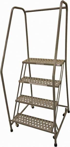 Cotterman - 70" 4 Step Rolling Warehouse Ladder - Rolling Safety Ladder, 450 Lb Capacity, 40" Platform Height, 30" Base Width x 41" Base Depth, Perforated Tread - Apex Tool & Supply