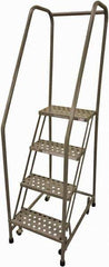 Cotterman - 70" 4 Step Rolling Warehouse Ladder - Rolling Safety Ladder, 450 Lb Capacity, 40" Platform Height, 20" Base Width x 41" Base Depth, Perforated Tread - Apex Tool & Supply