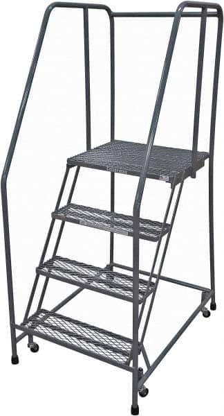 Cotterman - 70" 4 Step Rolling Warehouse Ladder - Rolling Safety Ladder, 450 Lb Capacity, 40" Platform Height, 30" Base Width x 41" Base Depth, Serrated Steel - Apex Tool & Supply