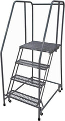 Cotterman - 70" 4 Step Rolling Warehouse Ladder - Rolling Safety Ladder, 450 Lb Capacity, 40" Platform Height, 30" Base Width x 41" Base Depth, Serrated Steel - Apex Tool & Supply