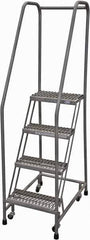 Cotterman - 70" 4 Step Rolling Warehouse Ladder - Rolling Safety Ladder, 450 Lb Capacity, 40" Platform Height, 20" Base Width x 41" Base Depth, Serrated Steel - Apex Tool & Supply