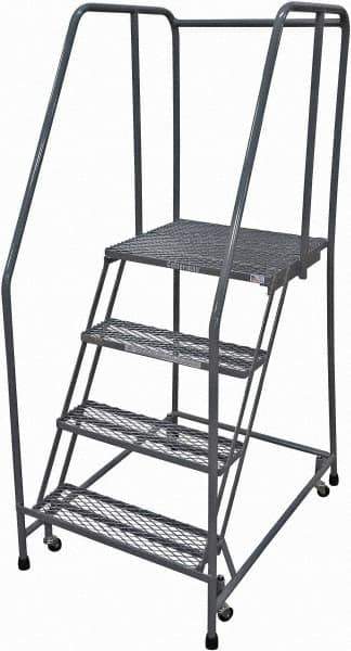 Cotterman - 70" 4 Step Rolling Warehouse Ladder - Rolling Safety Ladder, 450 Lb Capacity, 40" Platform Height, 30" Base Width x 31" Base Depth, Expanded Metal Tread - Apex Tool & Supply