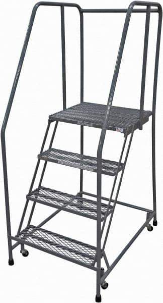 Cotterman - 70" 4 Step Rolling Warehouse Ladder - Rolling Safety Ladder, 450 Lb Capacity, 40" Platform Height, 20" Base Width x 41" Base Depth, Expanded Metal Tread - Apex Tool & Supply