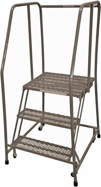 Cotterman - 60" 3 Step Rolling Warehouse Ladder - Rolling Safety Ladder, 450 Lb Capacity, 30" Platform Height, 20" Base Width x 36" Base Depth, Expanded Metal Tread - Apex Tool & Supply