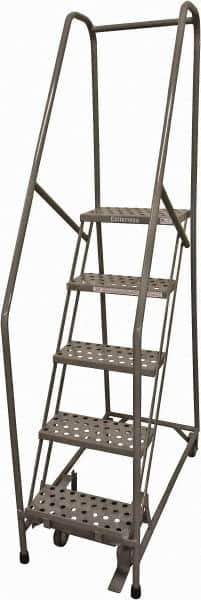 Cotterman - 80" 5 Step Rolling Warehouse Ladder - Rolling Safety Ladder, 450 Lb Capacity, 50" Platform Height, 30" Base Width x 50" Base Depth, Perforated Tread - Apex Tool & Supply