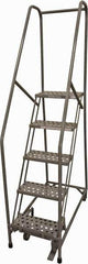 Cotterman - 80" 5 Step Rolling Warehouse Ladder - Rolling Safety Ladder, 450 Lb Capacity, 50" Platform Height, 30" Base Width x 50" Base Depth, Perforated Tread - Apex Tool & Supply